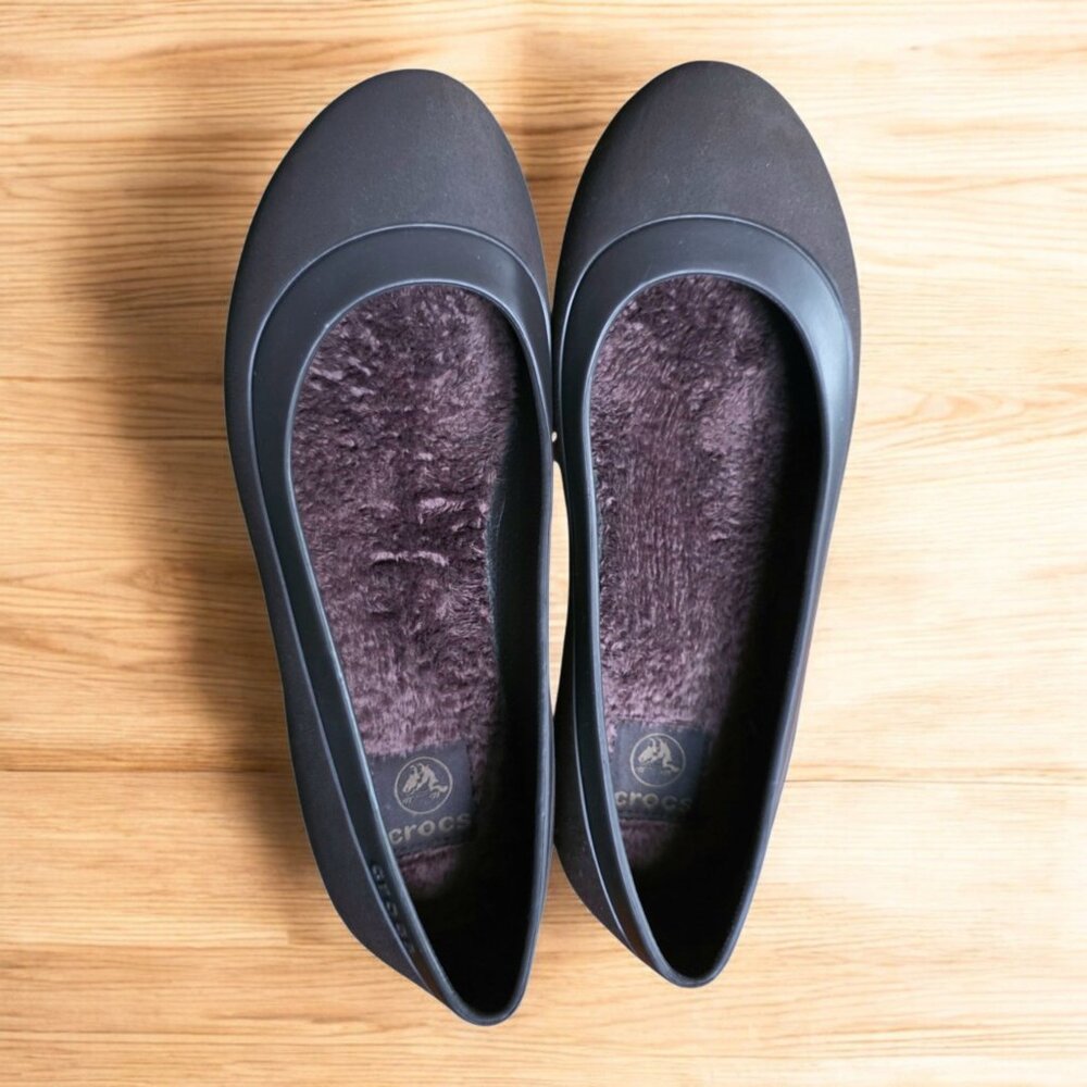 Women's Black Ballet Flats with Brown Plush Lining